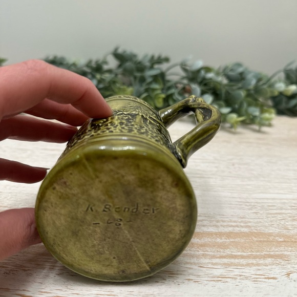 Vintage German Green Ceramic Stein with Embossed Figures - Picture 6 of 7